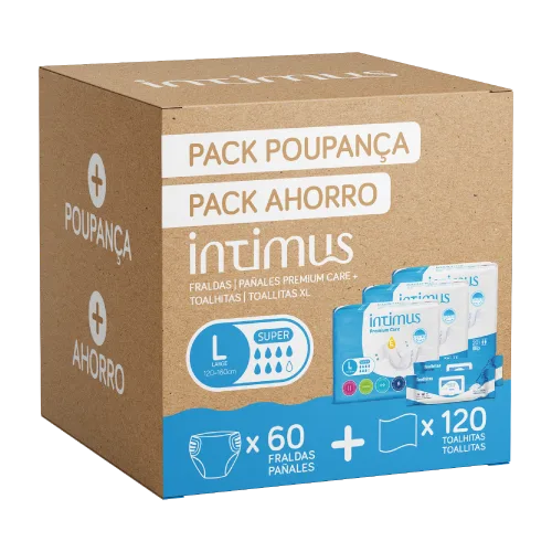 Pack Poupança Fraldas Intimus Premium Care Super L + Toalhitas Intimus XL